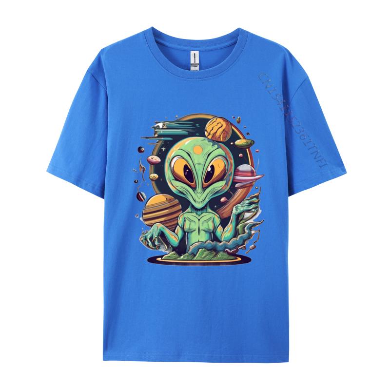 Alien Tshirt Anime Printed Tshirt Funny UFO Alien Space Men Tshirt Green And White Graphic T Shirt