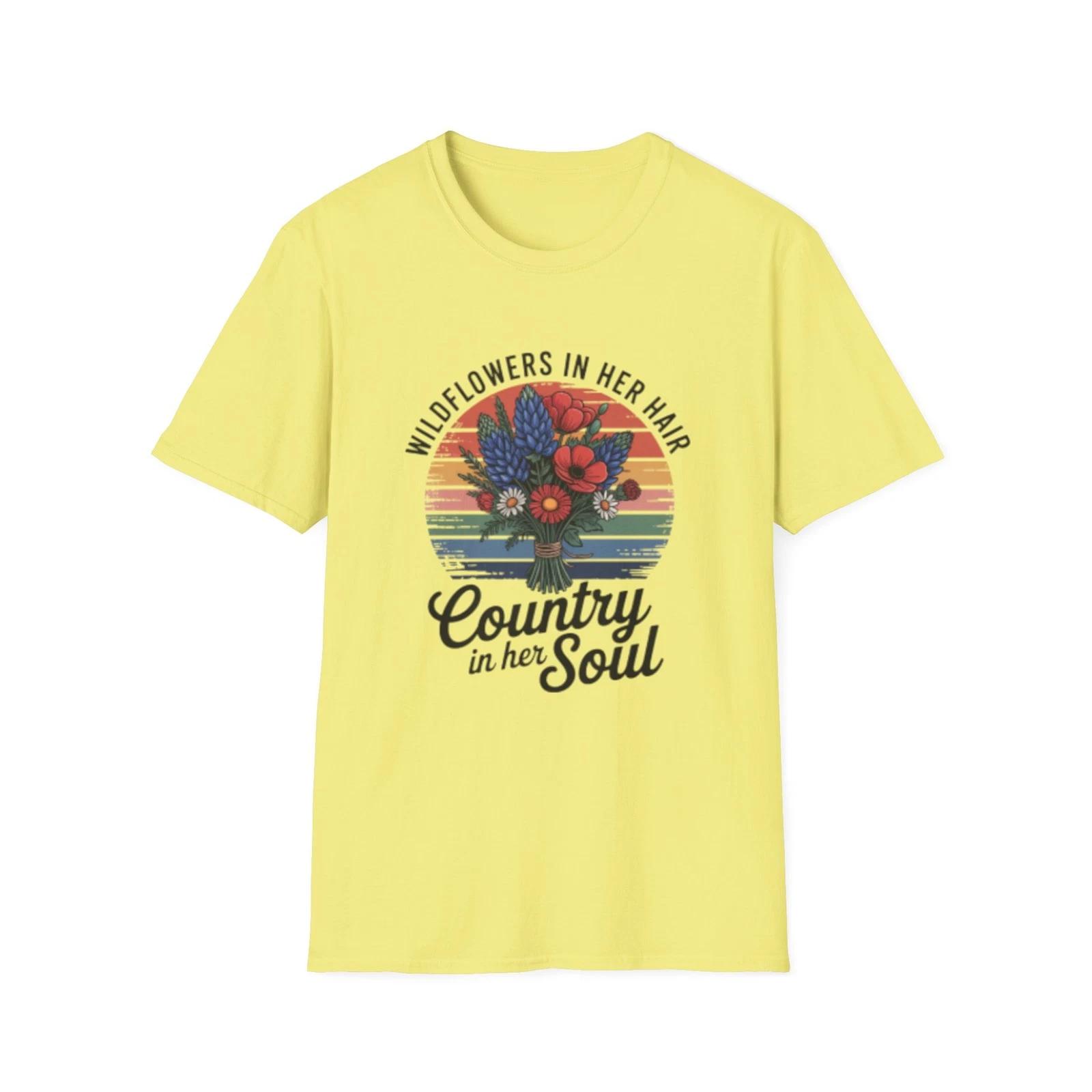 -Wildflowers In Her Hair T-Shirt | Country In Her Soul Floral Retro L