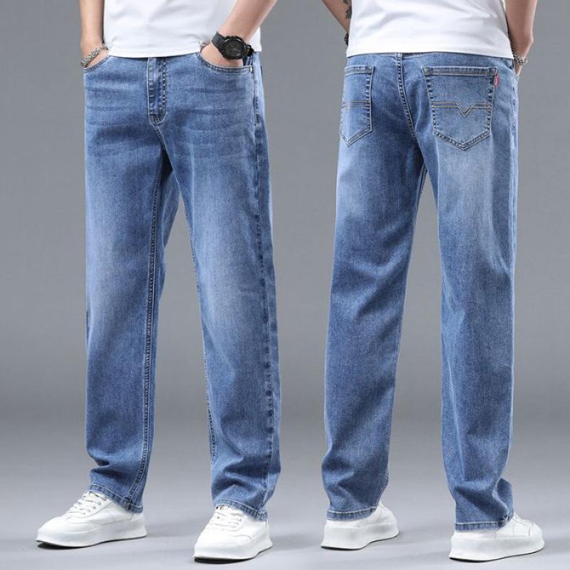 JYL Thin Jeans Men's Width Straight Elastic Trousers for Daily Use