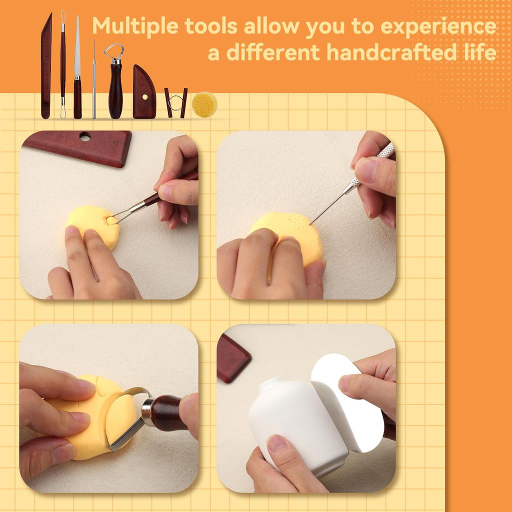 Pottery Tools Kit Clay Tools Set Ceramic Tool Kit Pottery Tools and Supplies with Clay Cutting Modeling Trimming Tools