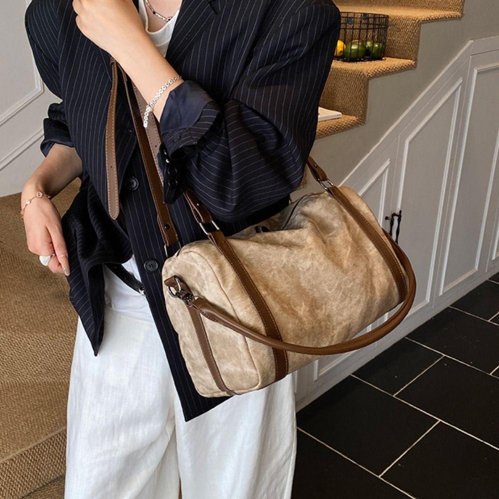 Korean Style Bowling Shoulder Bag Vintage Pillow Handbag Portable Boston Crossbody Bag  Travel