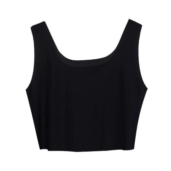 

Женские шелковые топы-майки, эластичные охлаждающие майки без рукавов, базовая рубашка, ультратонкий бесшовный укороченный топ-майка L чёрный