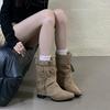 Pointed Thick-heeled Trouser Boots Western Cowboy Stacking Boots Children's 2025 New Autumn Tall Long Tube Medium Tube Women's Boots