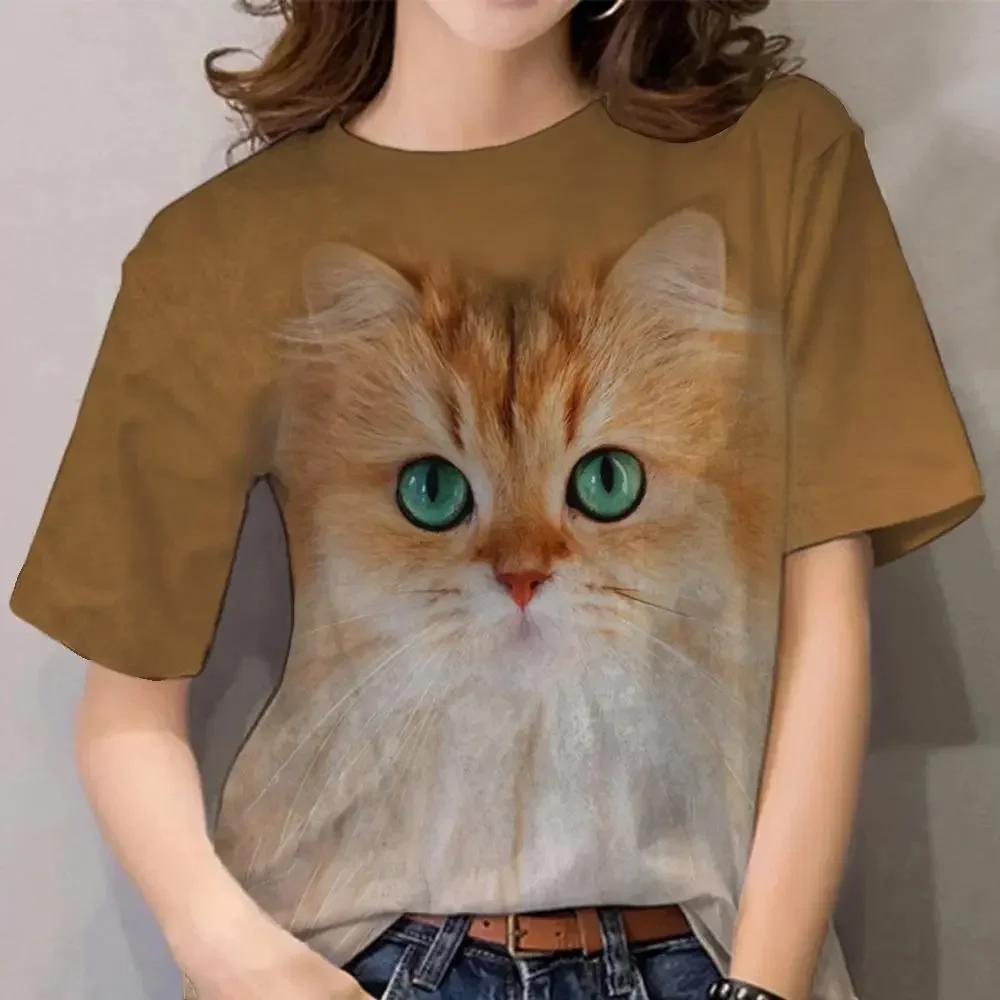 Fashionable Cute New Cat for Men's T-Shirts Trend Digital Printing Tee Casual Round Neck Short Sleeved T Shirt
