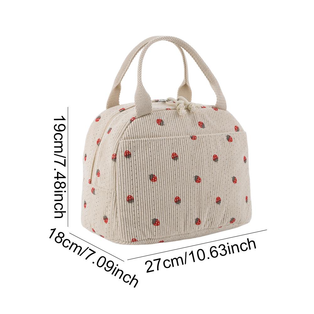 Strawberry/Daisy Corduroy Lunch Tote Bag Large Capacity Insulated Lunch Bag Multi-Function Cute Lunch Bag for Women Girls Kids