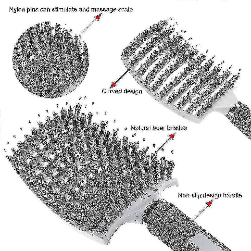 25-26 2 Pack Boar Bristle Hair Brush, Curved And Vented Detangling Hair Brush Compatible With Lo