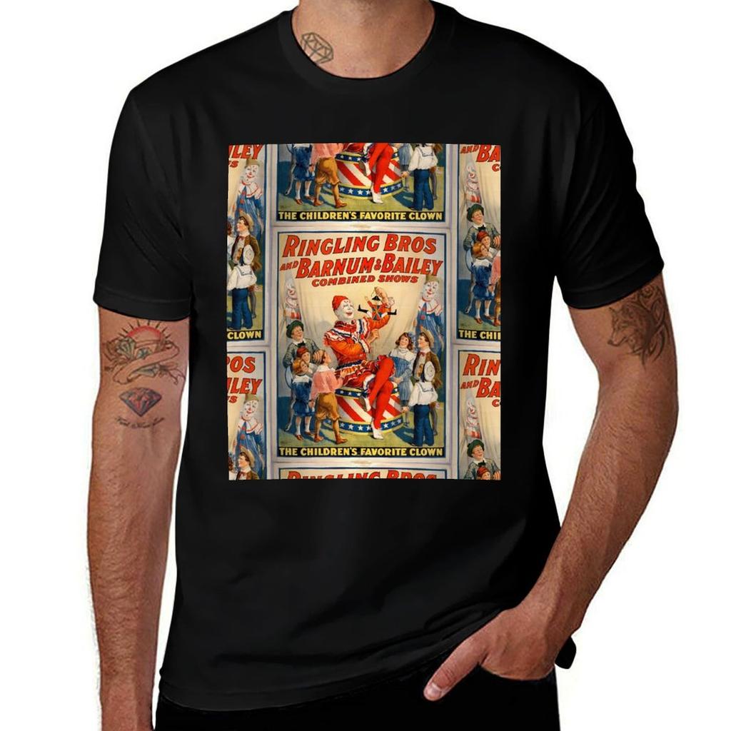 Vintage Circus Poster Met Clowns T-shirt Casual Dagelijkse Kleding Top met Korte Mouwen