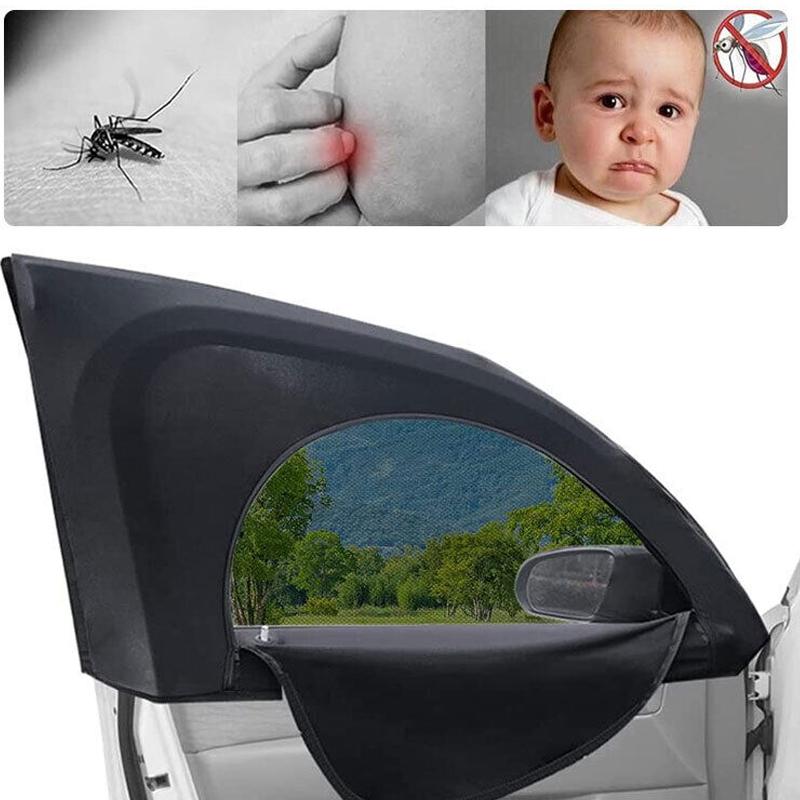 2pc Car Shade Curtain Door Window Mesh Curtain Double Shade Heat Insulation Zipper