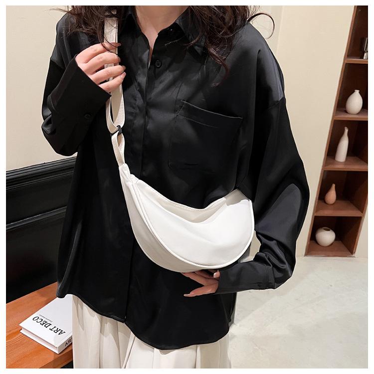 Dames Effen Kleur Rits Dumpling Bun Satchel Tas Vrije Tijd Canvas Schoudertassen Verstelbare Band Riem CLE