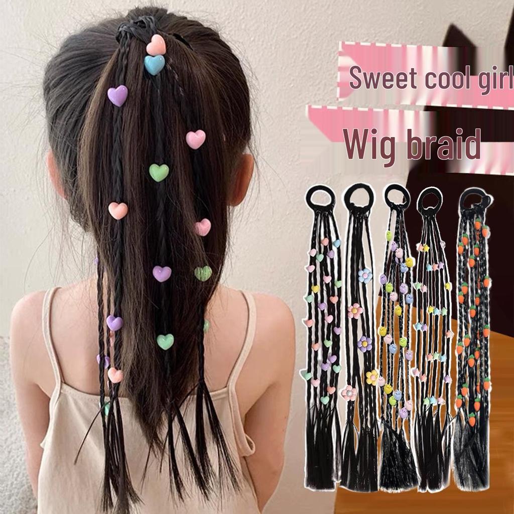 Sweet Cool Children’s Wig: Boxer Braids & Heart Ponytail Hair Ties for Girls.