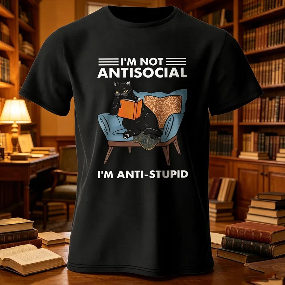 Unisexs I Am Not Anti Social Printed Tshirt Cotton Oversized Funny Cat Graphic Tees For Unisex Unisex Summer Tops