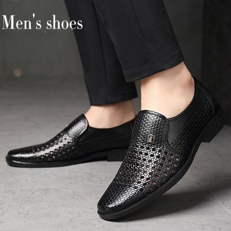 2025 Summer Men's Loafers New Hollow Breathable Slip-on Sandals Comfortable Soft Sole Business Formal Shoes Sandalias De Hombre