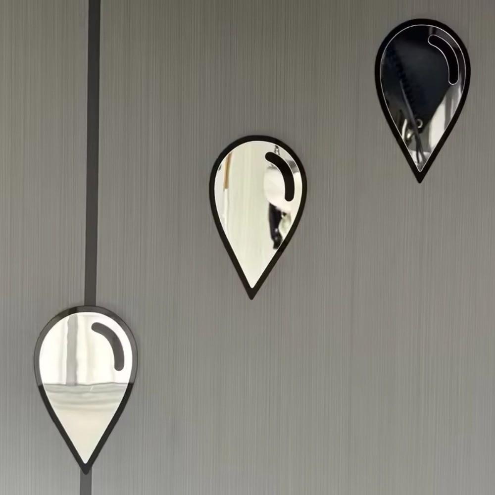3Pcs Wall Mount Water Drop Wall Stickers Black Frame Teardrop-Shaped Mirror  Bathroom