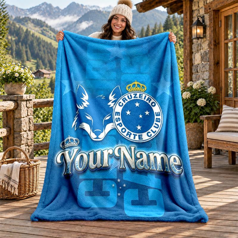Cruzeiro Esporte Clube Custom Name Flannel Blanket Personalized Soft Warm Plush Throw Blanket Customized Gift for Family Friends