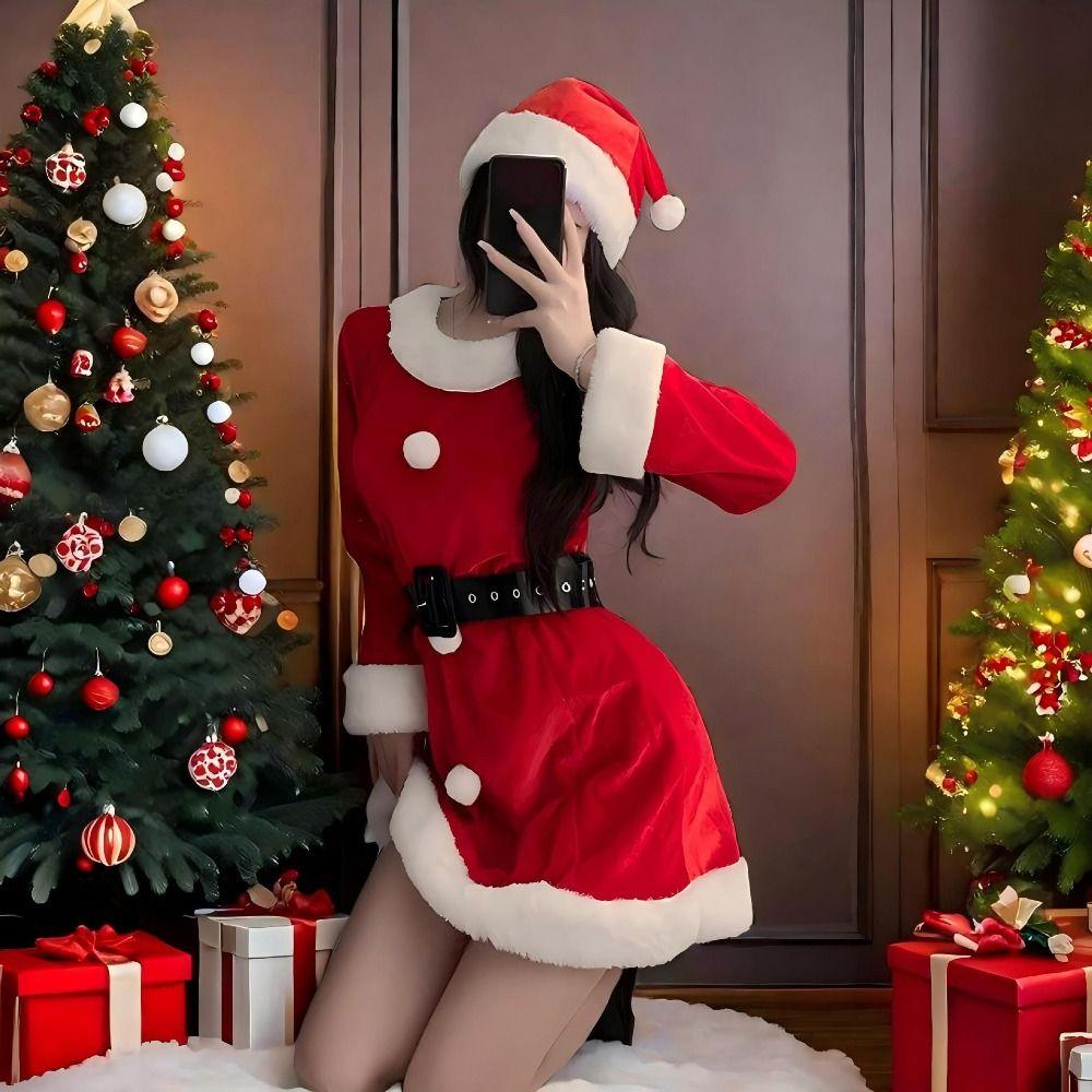 New Year Christmas Dress Women Pajamas Long Sleeve Nightwear Comfortable Red Dress Suit  Gifts