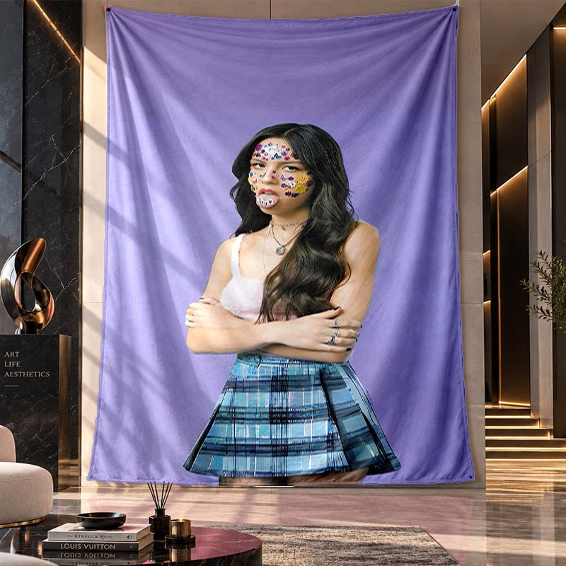 Wandbehang-Gobelin, Stoff-Hintergrund mit Olivia Rodrigo-Druck für Schlafsaal-Party-Dekoration