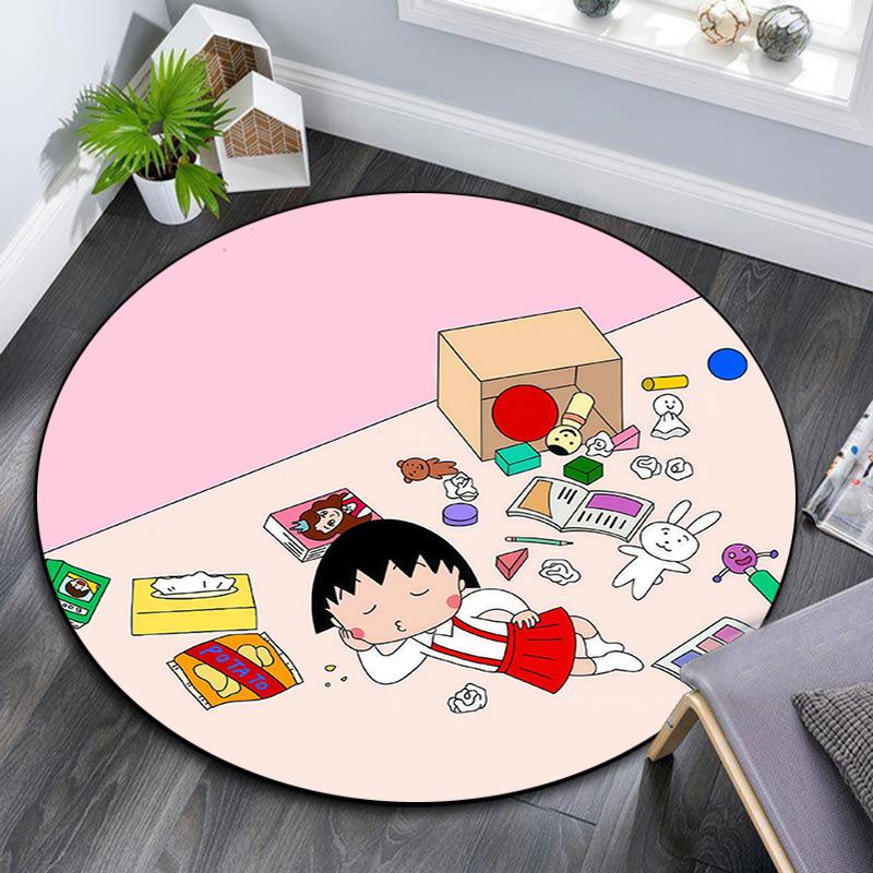 Chibi Maruko‑chan2 Round Area Rug,Carpet Rug for Living Room Bedroom Sofa Playroom Decor,Non-slip Floor Mat