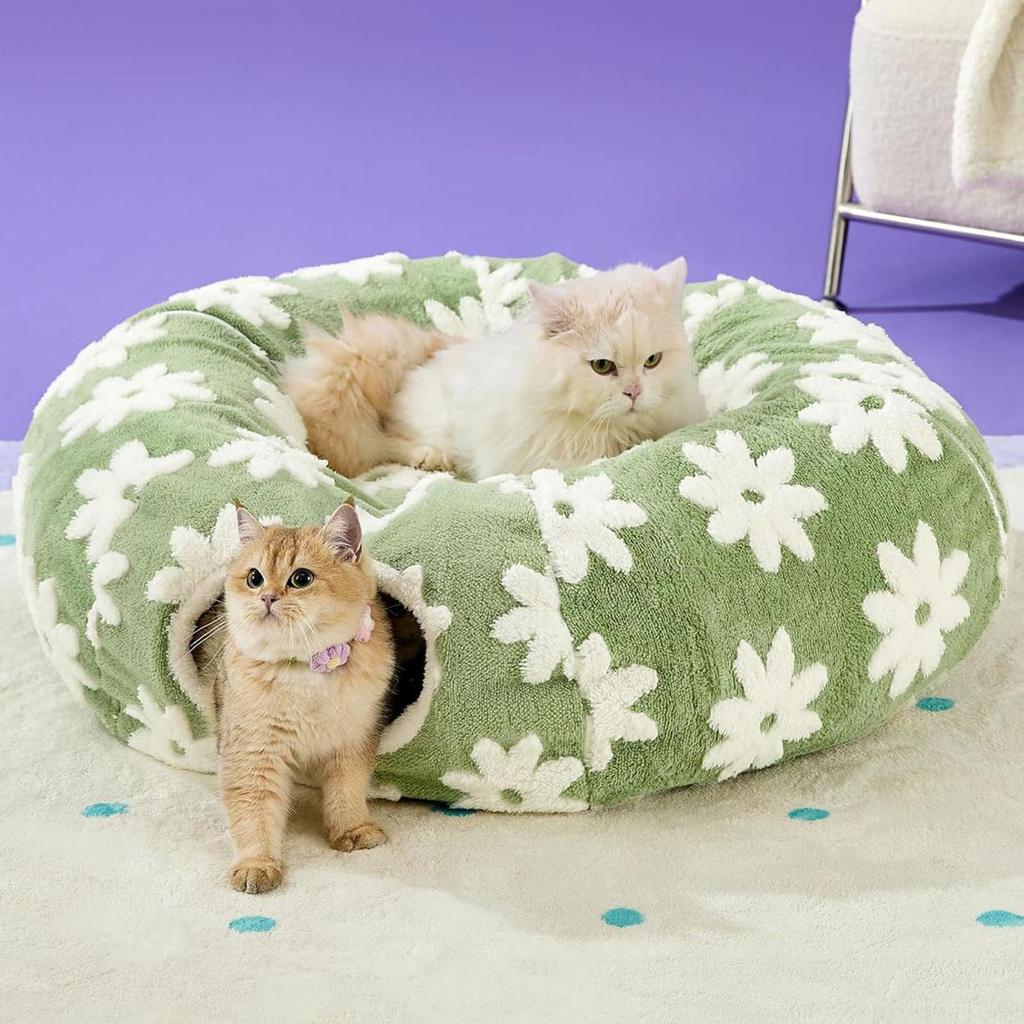 Tunnel For Cats Washable Plush Bed With Ball Flower Design Interactive Cat Tubes And Tunnels For Crawling Scratching Teething
