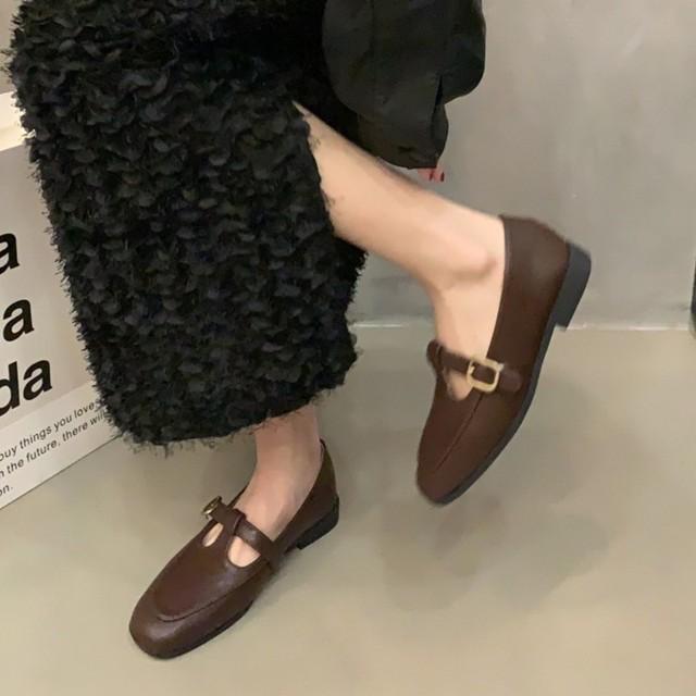 

Женская обувь с Т-образным ремешком, кожаные туфли с пряжкой, балетки, туфли на низком каблуке, винтажные туфли Мэри Джейн, весна-осень 40 коричневый