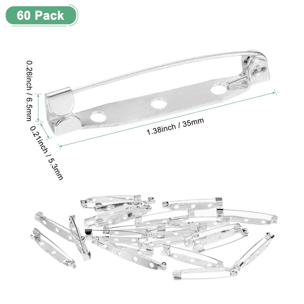 60pcs Bar Pins 30/35mm Brooch Pin Backs Safety Clasp for Badges Name Tags Corsage DIY Metal Boutonnieres Locking Pin-backing