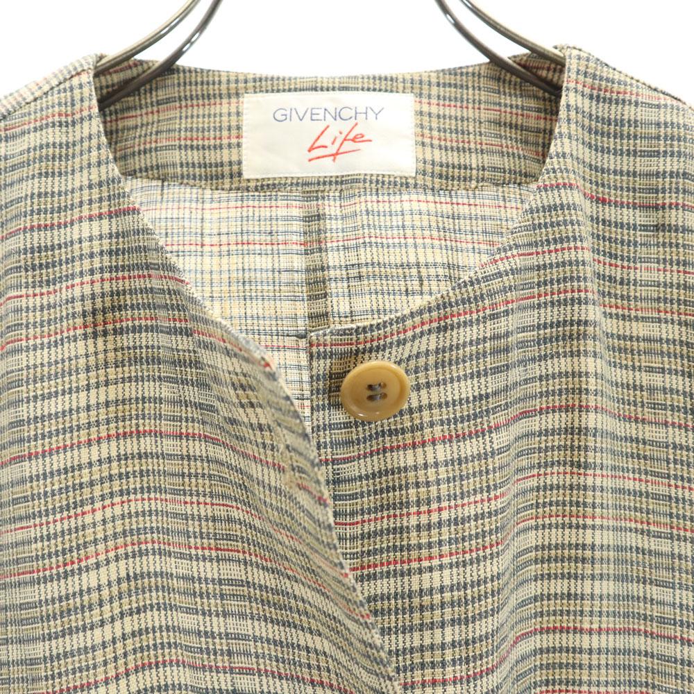 Givenchy 90s Linen Old Check Pattern Jacket 9 Brown Women Used