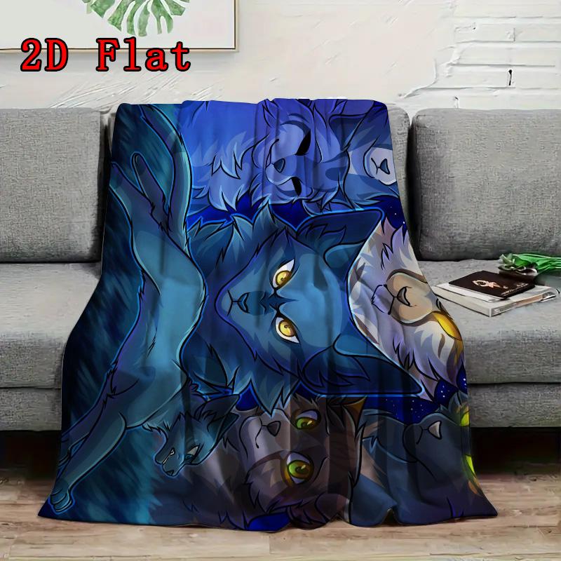 Cartoon Warrior Cats 2D Flat Pattern Flannel Blanket High quality All Seasons Warmth and Comfort Perfect for Christmas Gifts.