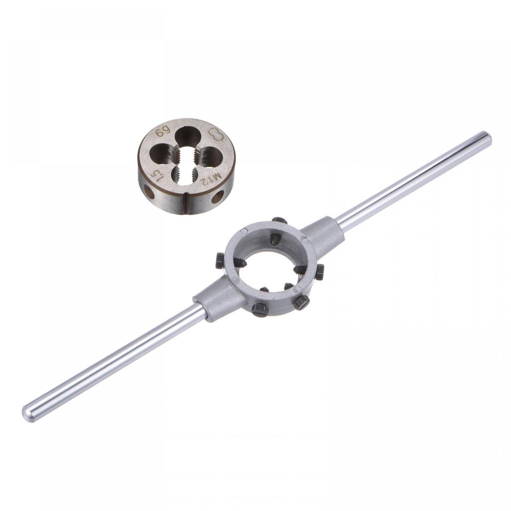 Uxcell Die Stock Handle Wrench Threaded Round Die and 38mm with Adjustable Hand Tool Set, M12x1.5 (Compatible M12-M16 Dies) Holder, Wrench,