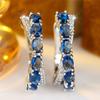 Elegant Female Big Oval Blue Zircon Stone Hoop Earrings Trendy Fashion Silver Color Wedding Jewelry For Women