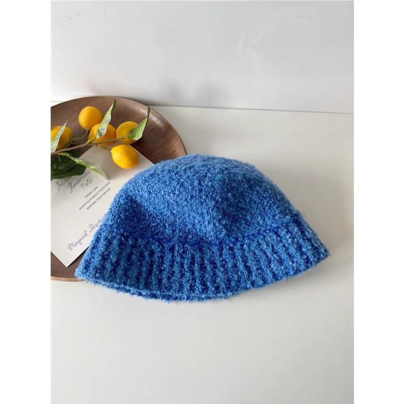 Fisherman Hat Women's Autumn and Winter Large Head Circumference Knitted Wool Basin Hat Without Makeup Showing Face Small Bucket Hat