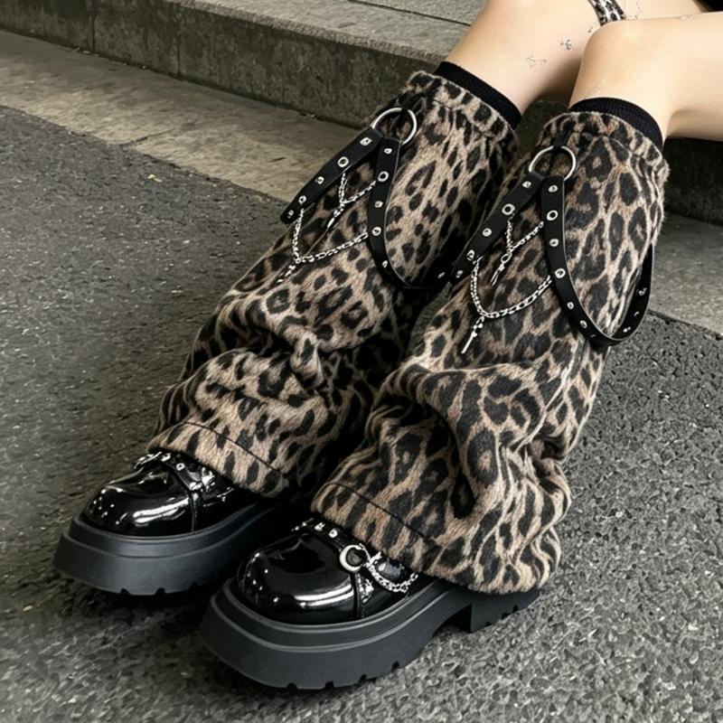 Cold Weather Plush Leg Sleeves with Fleece Interior, Animal Pattern and Elasticized Layering Openings