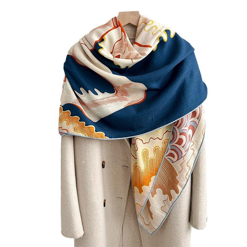 Autumn And Winter Warm Silk Wool Big Scarf For Women'S High End Double Sided Double Color Silk Wool Scarf Fashion Shawl
