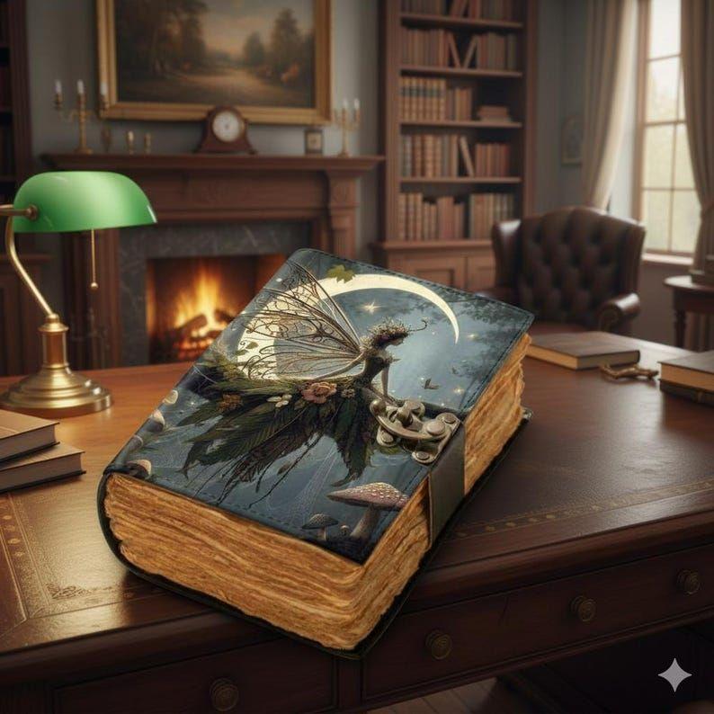 Handmade Fairy Leather Grimoire – Book of Shadows with Lock, Witchcraft Journal, Spell Book, Wiccan Notebook, Pagan Diary Magic Journal Gift