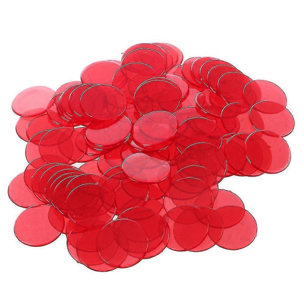 100 Peças Fichas de Bingo de Plástico Vermelho Transparente 1,9cm