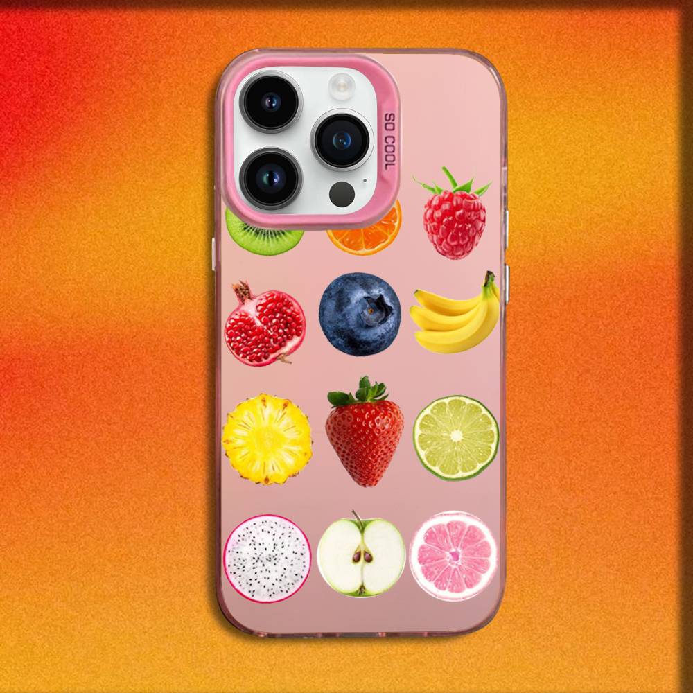 Phone Case For iPhone 16,15,14,13,12,11,Mini,Pro,E,MAX Pink Candy Matte Shockproof Summer Fruit Pattern Collage Cover