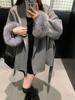 Women's New Autumn Winter Versatile Tweed Cape Coat Belt Loose Fashion Sense Elegant Fox Fur Cuffs Blends Mid Length Coat