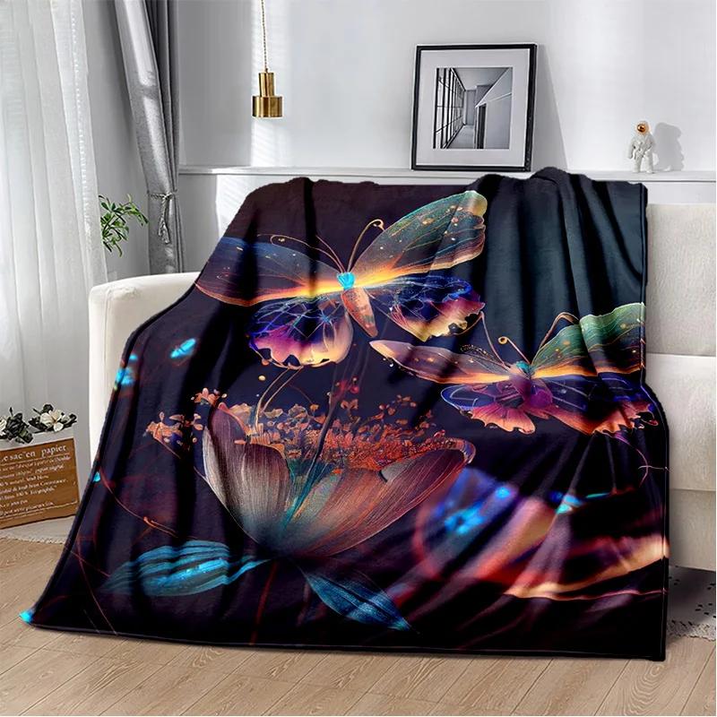 HD Fantasy Butterfly Flower Cartoon Blanket,Soft Throw Blanket for Home Bedroom Bed Sofa Picnic Travel Office Cover Blanket Kids