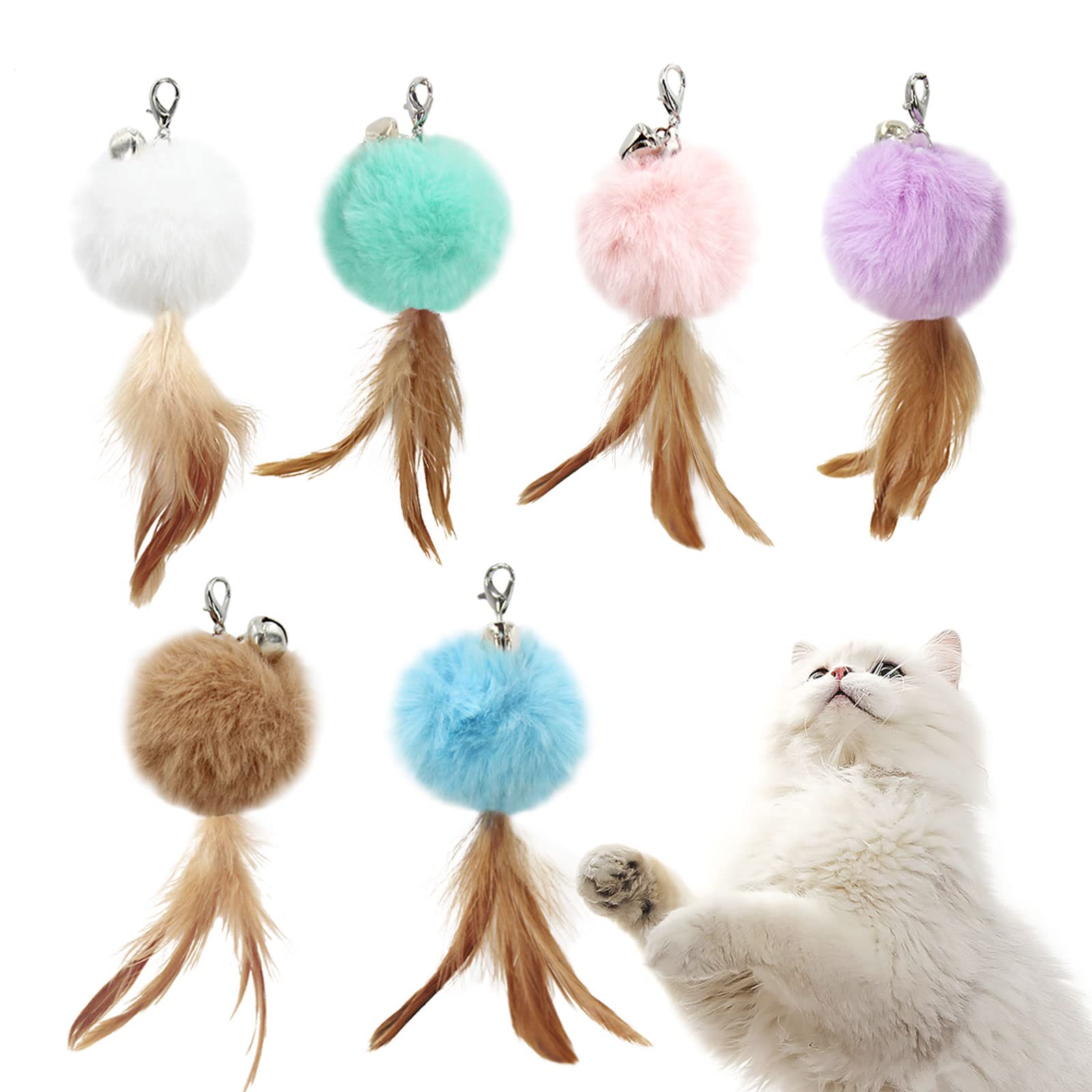 

SONGWAY Cat Toy Balls, Cat Teasers, Feather Balls, Replacement Toys, Helps Cats Play and Exercise, Pack of 6