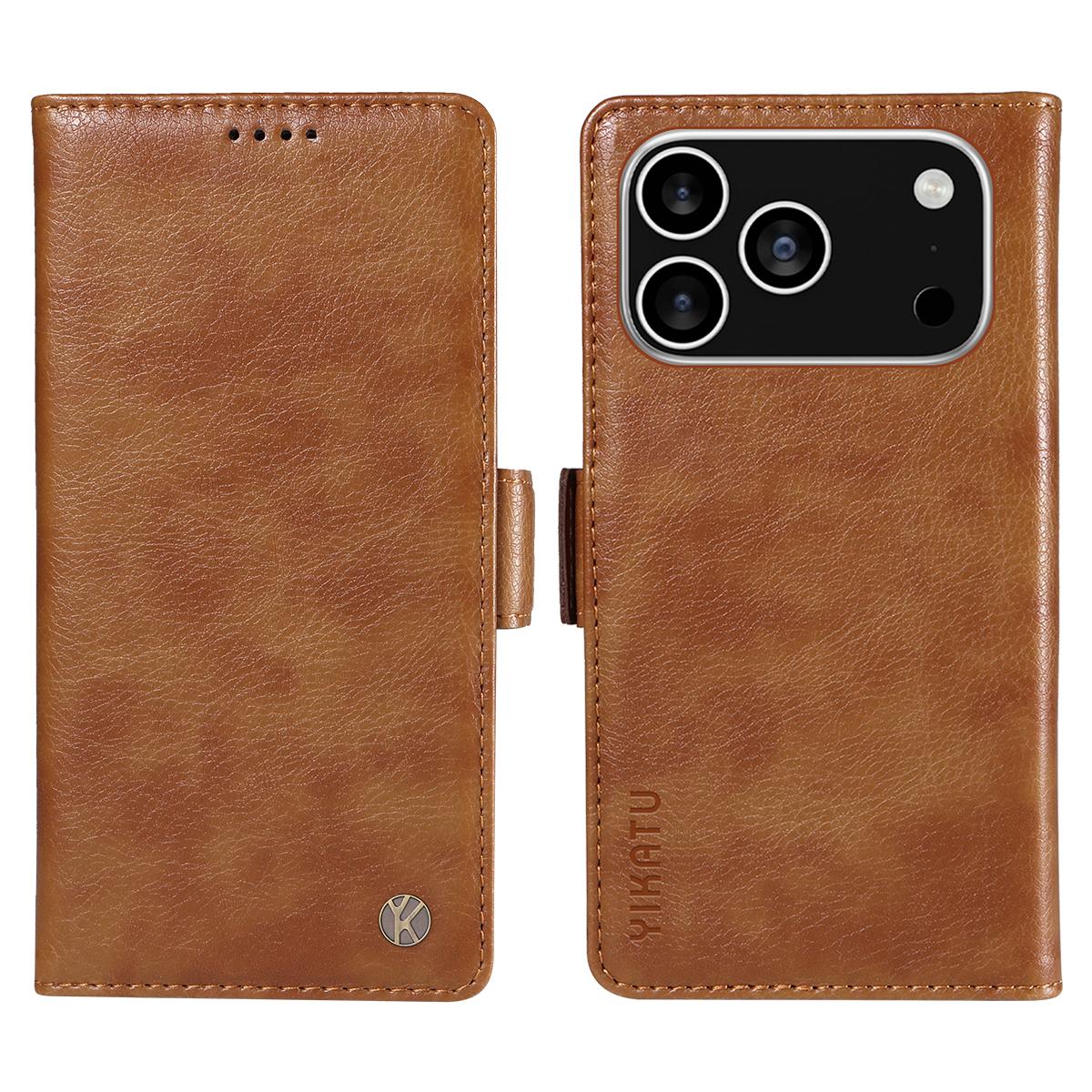 

For iPhone 17 Pro Case YIKATU YK-007 Litchi Texture PU Leather Wallet Phone Cover Brown
