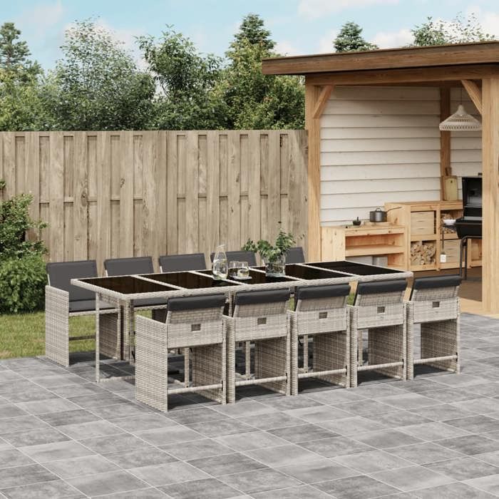 VidaXL Ensemble à Manger de Jardin avec Coussins 11 pcs, Table et Chaise de Terrasse, Meubles de Patio, Mobilier 3211115