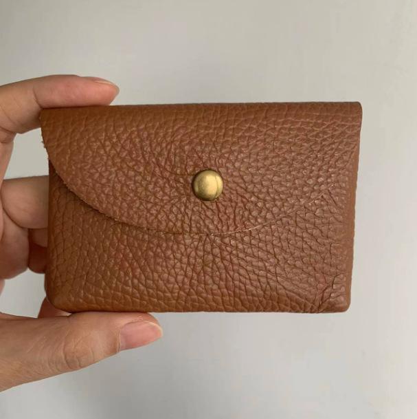 Top Grain Leather Snap Closure Coin Purse & ID Holder, Mini Lychee Pattern Card Holder for Men & Women