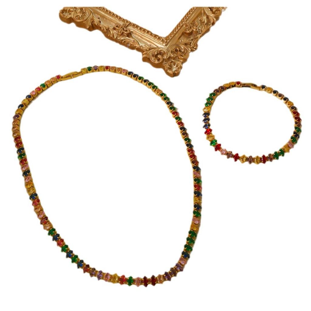 Halskette Damen Bunte Glasierte Schlüsselbein Kette Premium Französische Halskette