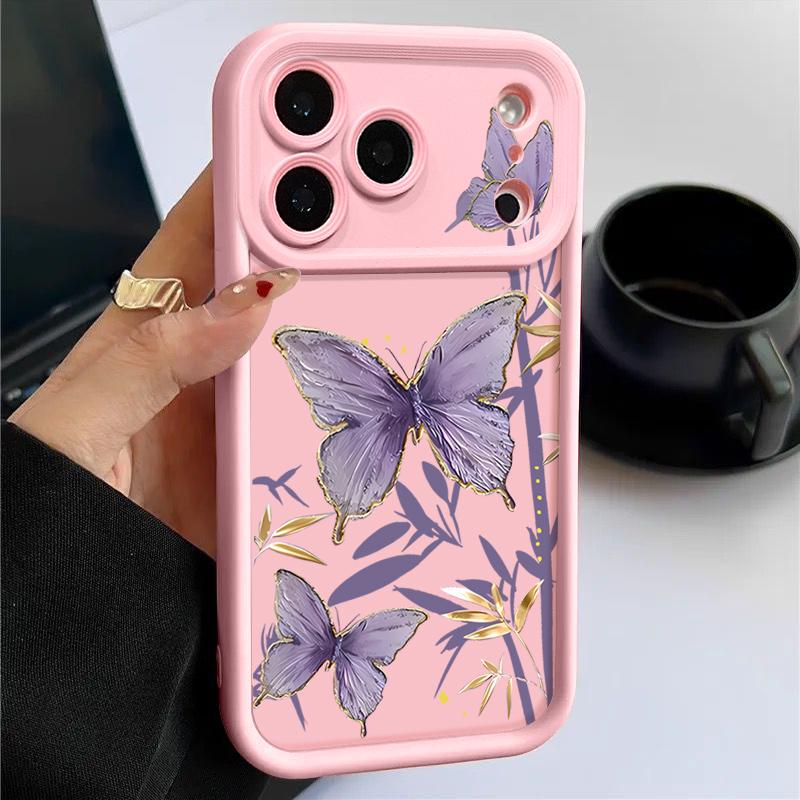 Gilded Purple Butterfly Pattern Case For iPhone 17 Pro Max Funda Shockproof Bumper Cover For iPhone 16 Pro Max 15 14 13 12 11 Air 16E