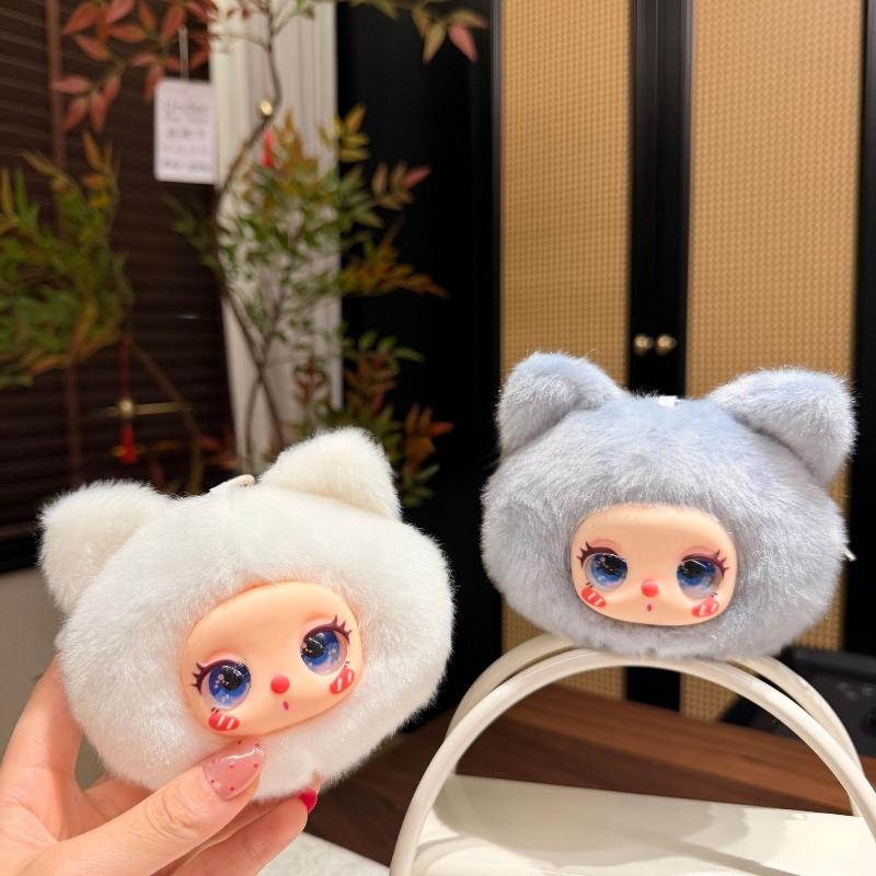 Lightweight Vinyl Face Plush Doll Keychain Cute Bag Pendant Trendy Girly Backpack Charm for Kids School Bag Decoration