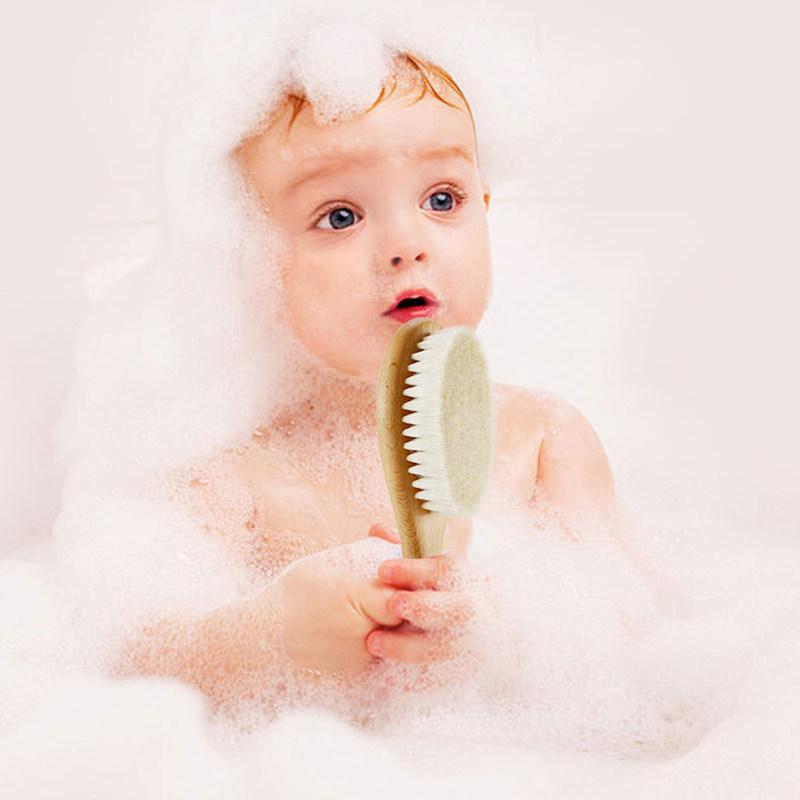 1Set Brush and Wooden Comb Set for Newborns Natural Hair Care Detangling Scalp Stimulation Gentle Shower
