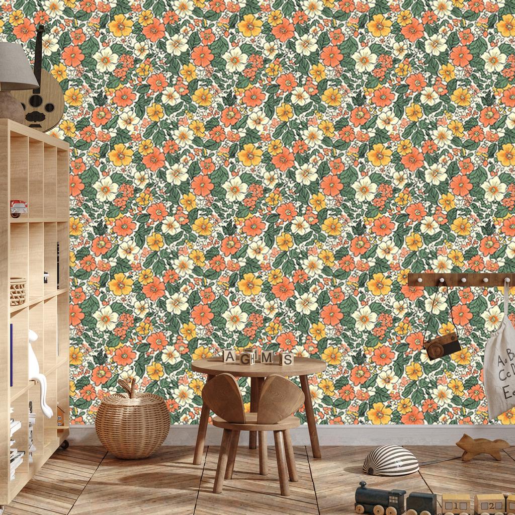 Beige and Green Flowers Wallpaper for Living Room and Bedroom 50x1000