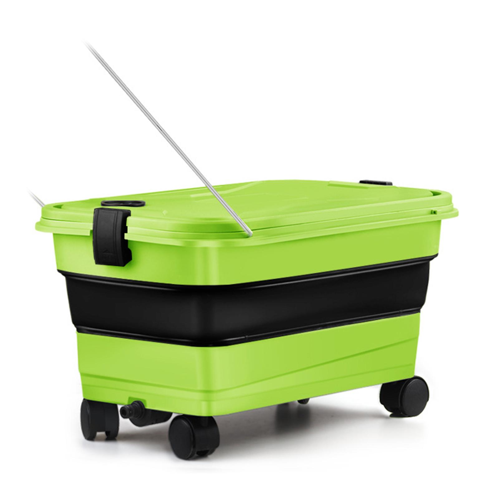 22L Household Mobile Folding Bucket Large Capacity Outdoor Collapsible Buckets with Wheels for House Cleaning Camping зелёный
