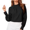 Ladies' Fashionable And Elegant Chest Pleated Stand Collar Long Sleeved Solid Color Top
