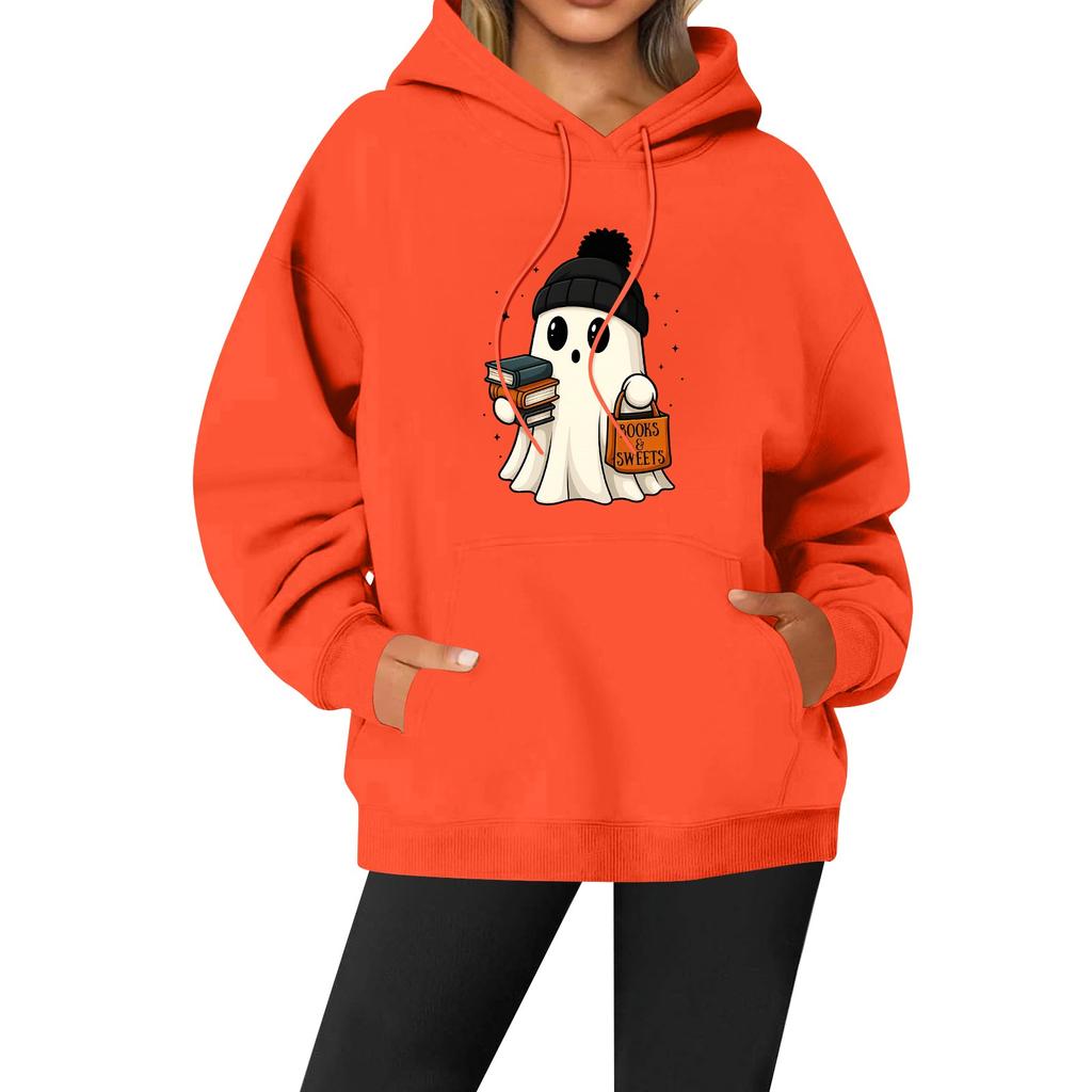 Women's Casual Fashion Solid Color Rugby Print Long Sleeve Hooded Sweatshirt Top