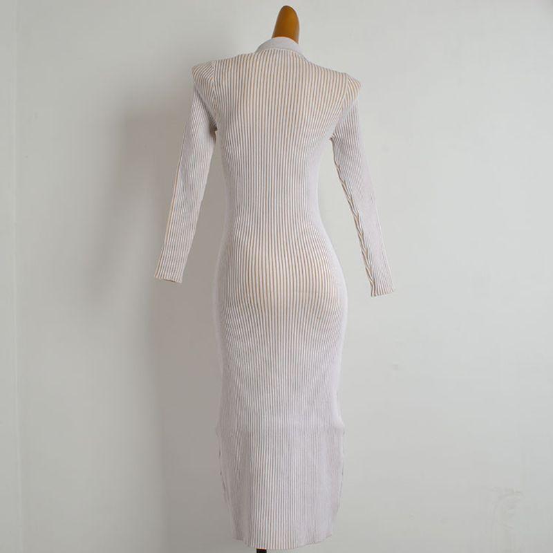 Foreign Trade Original Order Fashion Style Sexy Single-Breasted Lapel Thread Knitting Dress Women's Clothing Silm Slit Bodycon Dress