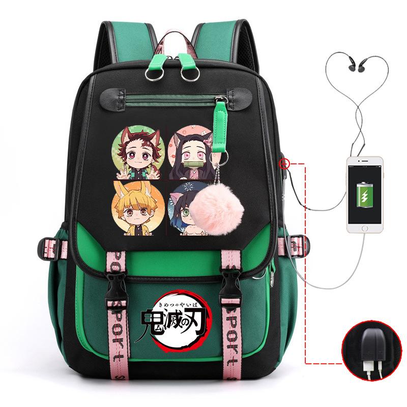 Ghost Annihilation Blade Grade 3-6 Junior High School Student High School Student School Bag Strap USB Multifunctional Backpack